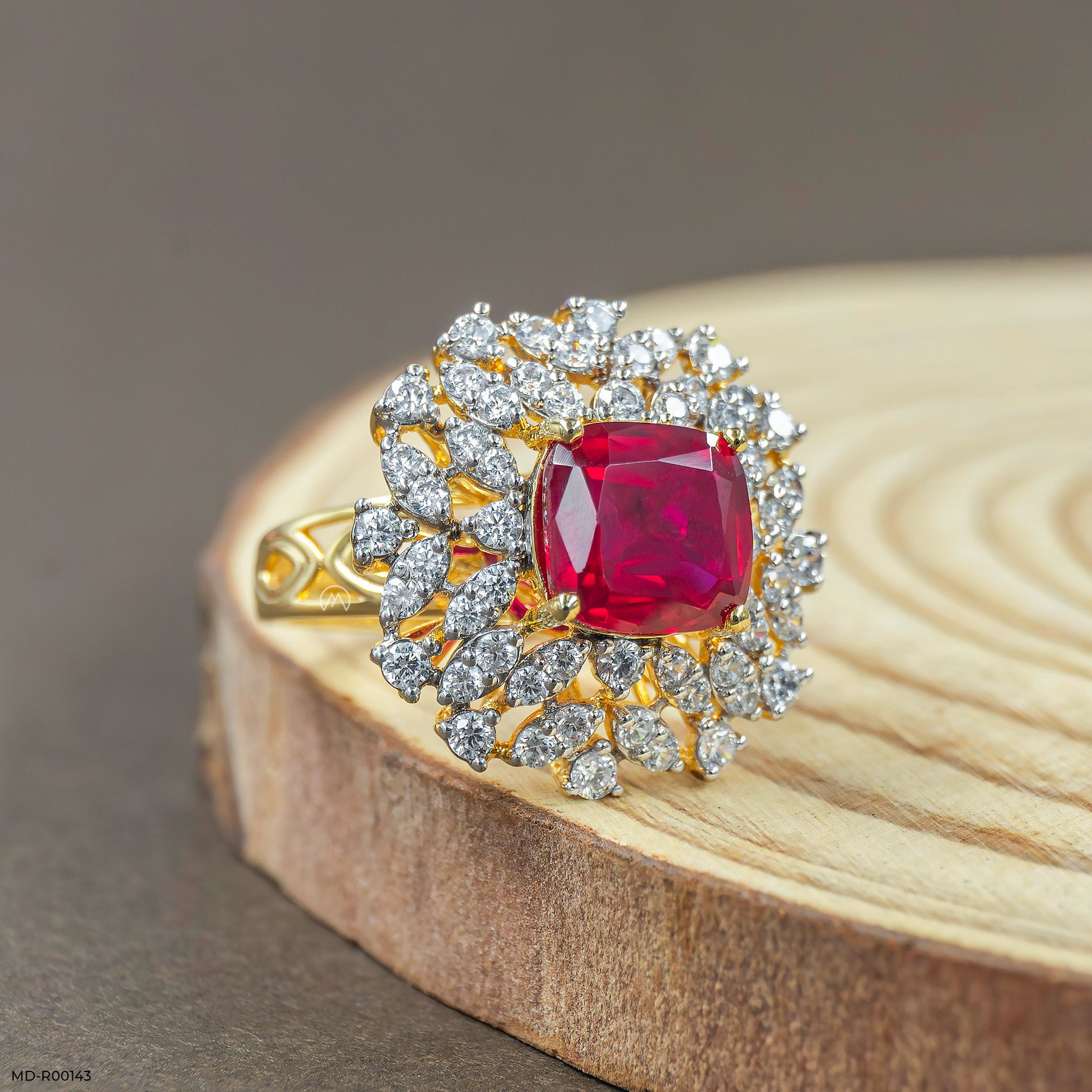Princess Ruby Diamond Rings 14K Yellow Gold