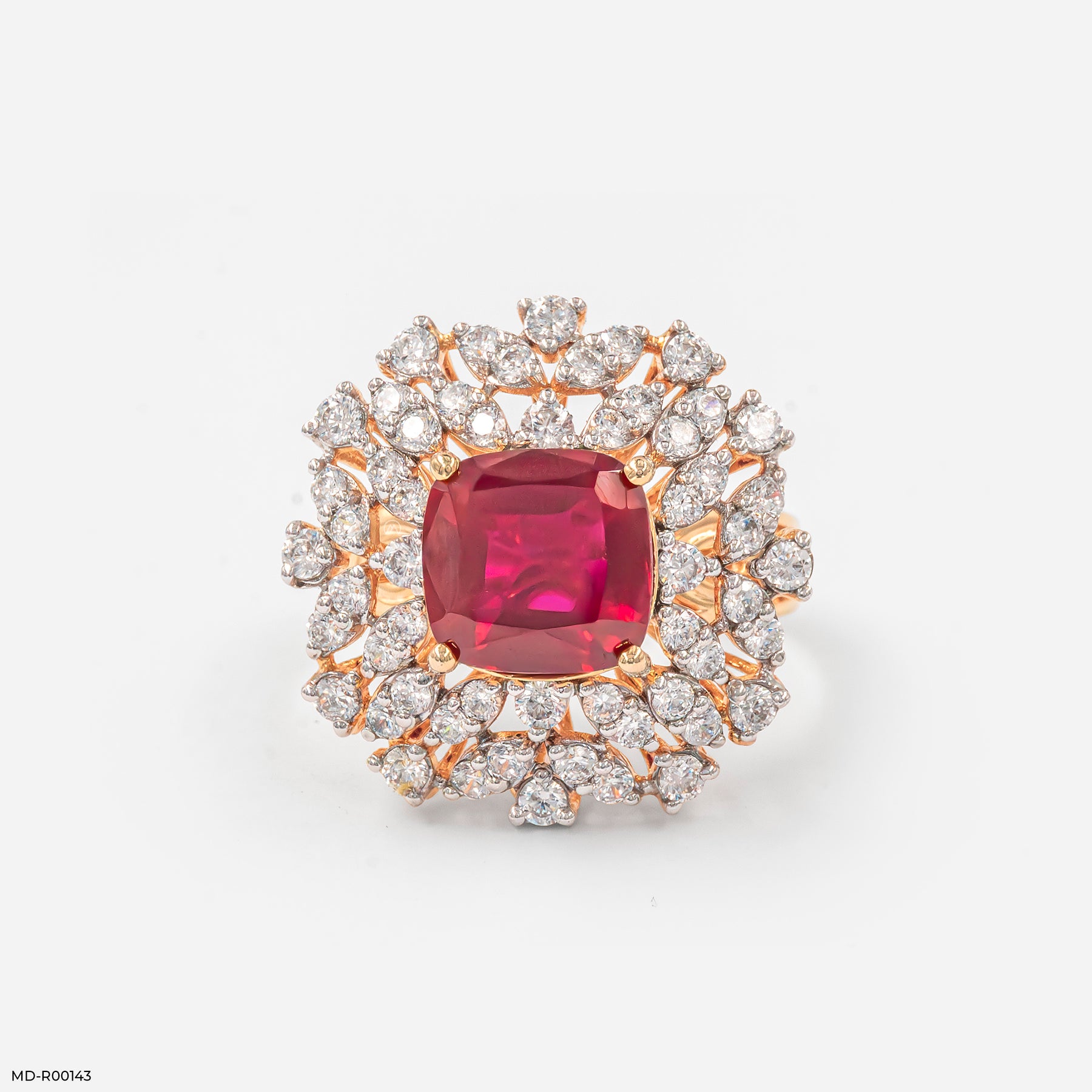 Princess Ruby Diamond Rings 14K Yellow Gold