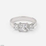 Three Stone Princess Diamond Ring 18K White Gold