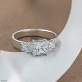 Three Stone Princess Diamond Ring 18K White Gold