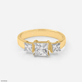 Three Stone Princess Diamond Ring 18K White Gold