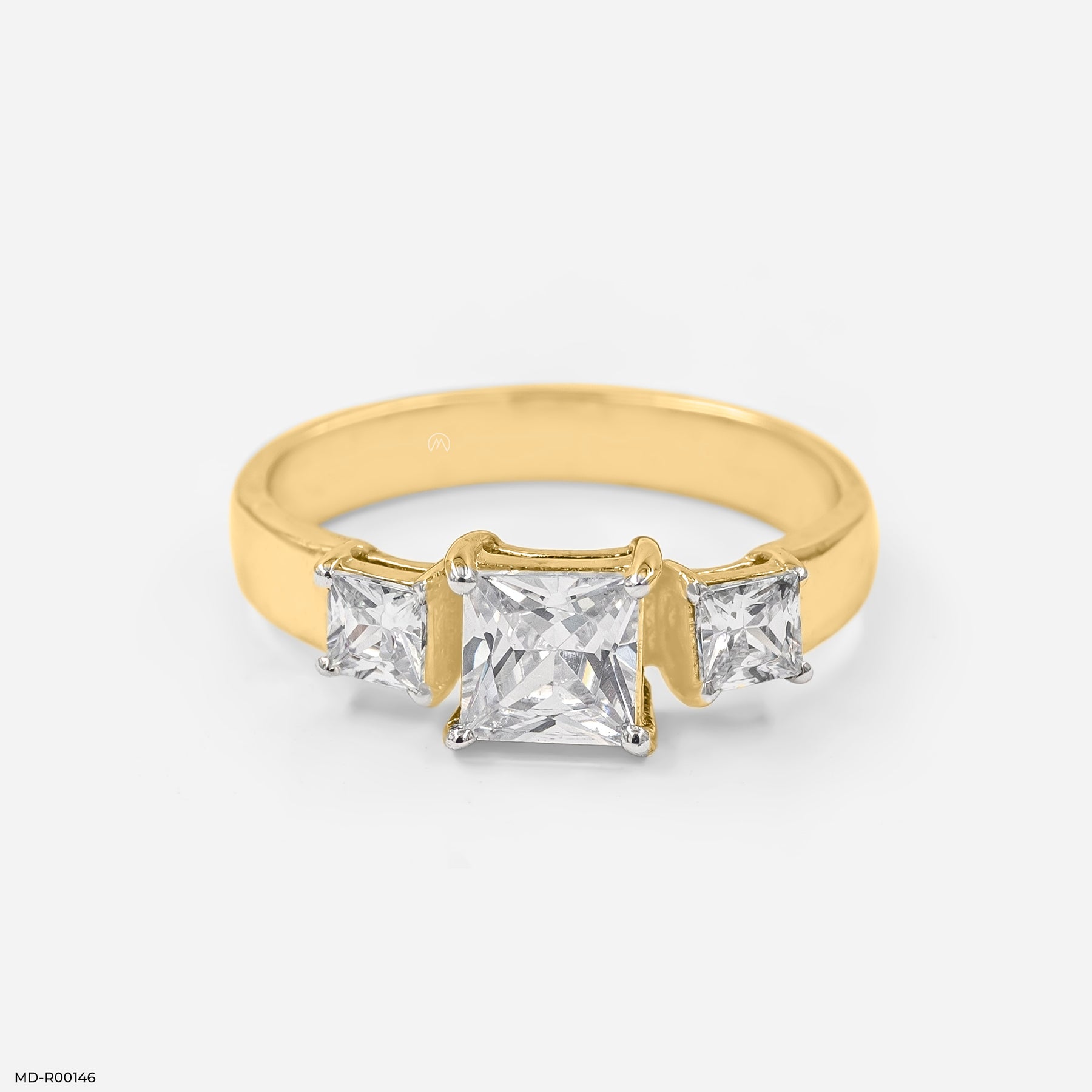 Three Stone Princess Diamond Ring 18K White Gold