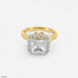 The Princess Cut Crown Halo Ring 9K Yellow Gold