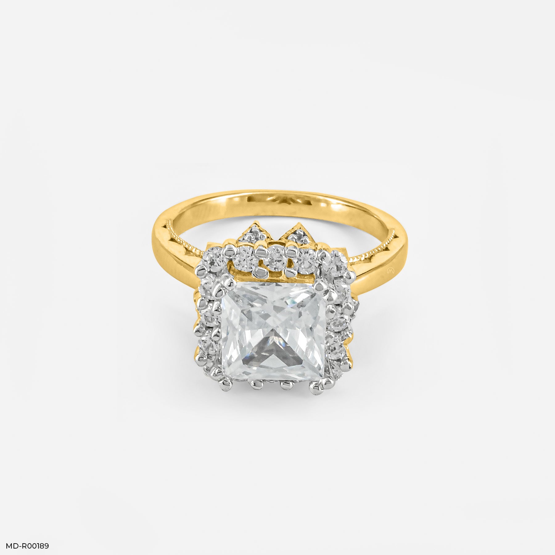 The Princess Cut Crown Halo Ring 9K Yellow Gold