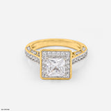 1.5 Carat Princess Cut Halo Ring 18K Yellow Gold