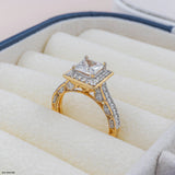 1.5 Carat Princess Cut Halo Ring 18K Yellow Gold
