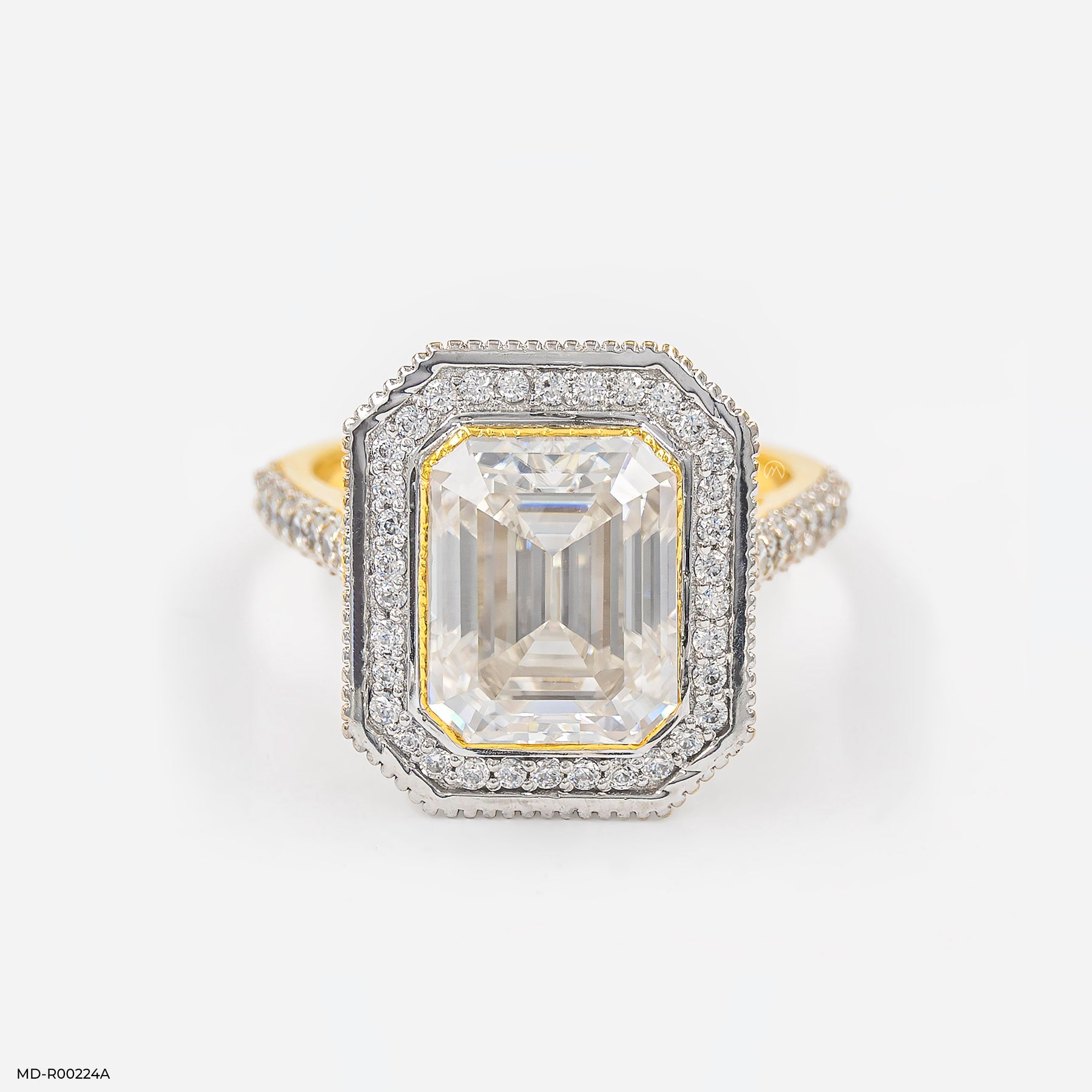3 Carat Emerald Cut Solitaire Halo Ring 14K Yellow Gold