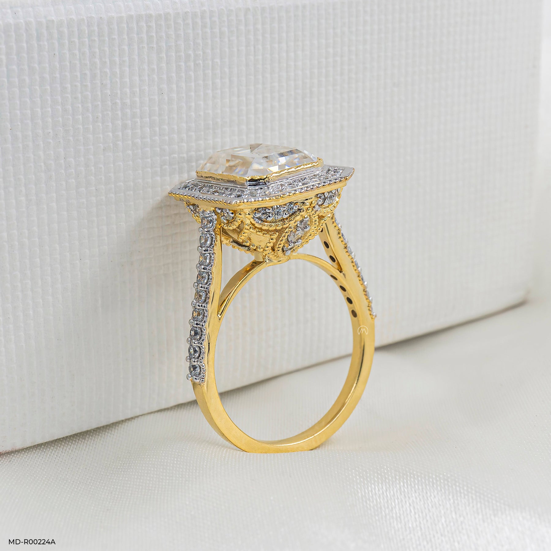 3 Carat Emerald Cut Solitaire Halo Ring 14K Yellow Gold