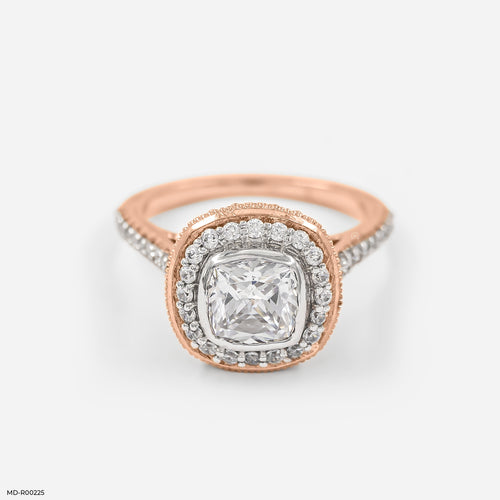 1.5 Carat Cushion Solitaire Halo Ring 14K Rose Gold