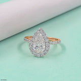 1.5 Carat Pear Solitaire Halo Lab Diamond Ring 14K Rose Gold