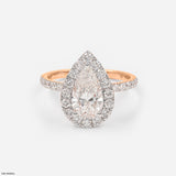 1.5 Carat Pear Solitaire Halo Lab Diamond Ring 14K Rose Gold