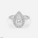 1.5 Carat Pear Solitaire Halo Lab Diamond Ring 14K Rose Gold