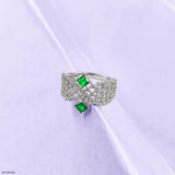 0.5 Carat Criss Cross Green Stone Lab Diamond Ring 14K White Gold