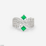 0.5 Carat Criss Cross Green Stone Lab Diamond Ring 14K White Gold