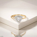 0.75 Carat Sparkling Trilion Halo Solitaire Diamond Ring 14K Yellow Gold