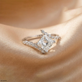 Sqaure Bypass Solitaire Diamond Ring 14K White Gold