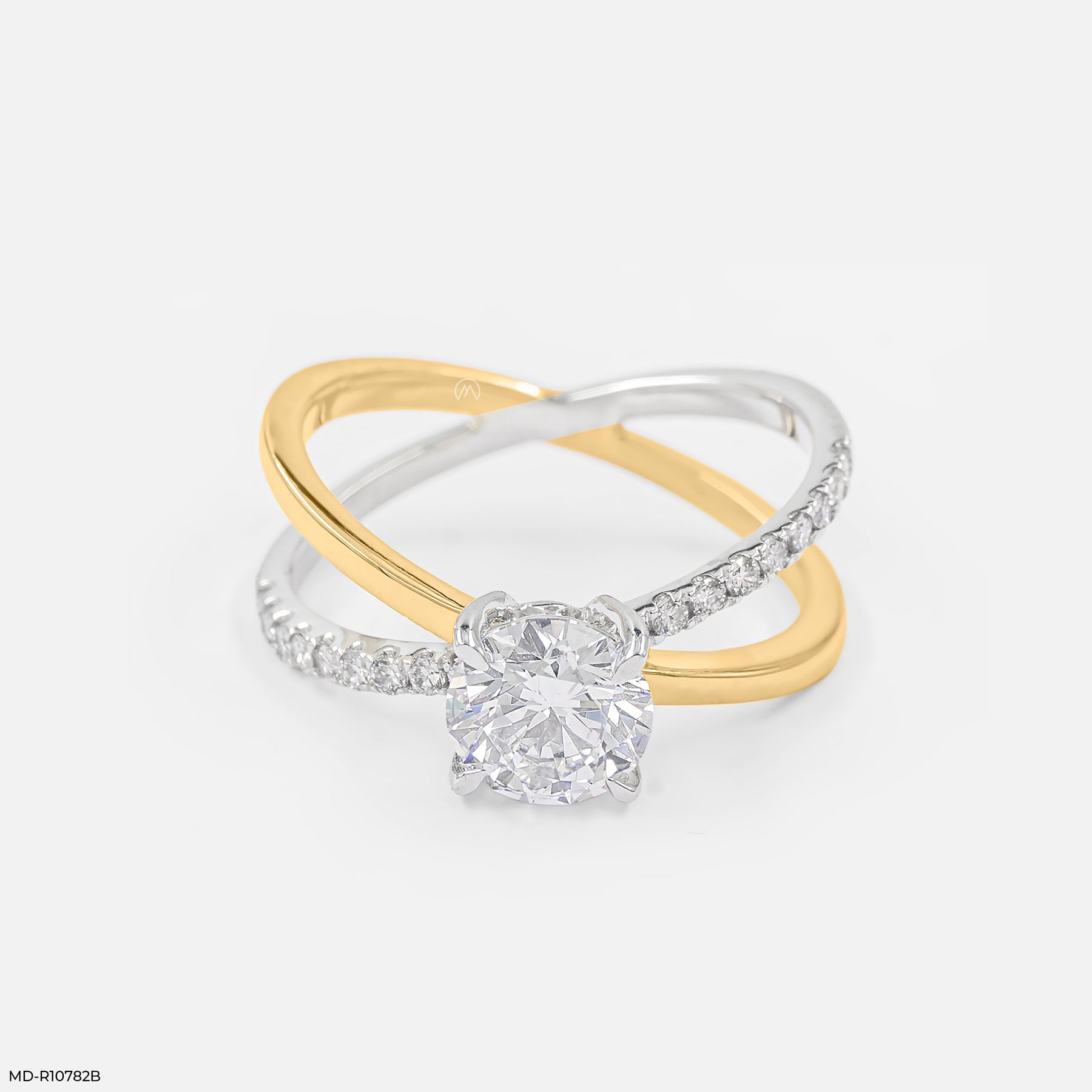 1 Carat Solitaire Lab Diamond Criss Cross Ring 18K Yellow Gold
