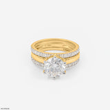 2 Carat Classic Solitaire & Double Pave Band Set 14K Yellow Gold