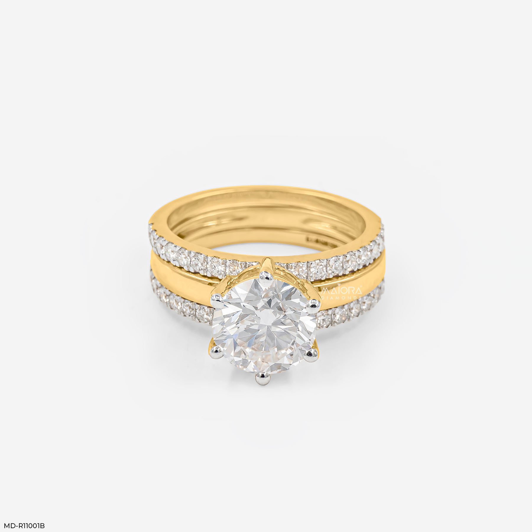 2 Carat Classic Solitaire & Double Pave Band Set 14K Yellow Gold