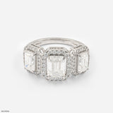 The Trinity Emerald Halo Ring 14K Yellow Gold