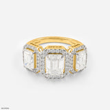 The Trinity Emerald Halo Ring 14K Yellow Gold