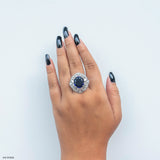 Victorian Blue Sapphire Diamond Rings 9K White Gold