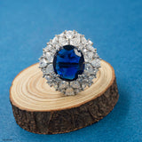 Victorian Blue Sapphire Diamond Rings 9K White Gold