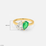 Toi Et Moi Solitaire Emerald Diamond Ring 18K Rose Gold