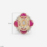 Scarlet Oval Ruby Halo Diamond Cocktail Ring 18K White Gold