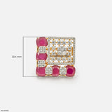 Lattice Cusion Ruby Frame Diamond Cocktail Ring 14K White Gold