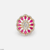 Openwork Pear Ruby Floral Diamond Cocktail Ring 14K White Gold