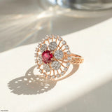 Clusters Ruby Floral Diamond Cocktail Ring Platinum 950