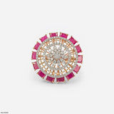 Halo Ruby Border Diamond Cocktail Ring 9K Rose Gold