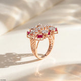 Parallel Ruby Row Diamond Cocktail Ring 9K Yellow Gold