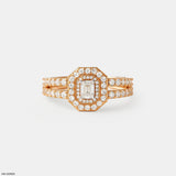 Emerald Cut Diamond Double Halo Ring 14K Yellow Gold