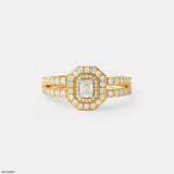 Emerald Cut Diamond Double Halo Ring 9K Yellow Gold