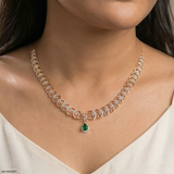 Royal Emerald Crescent Diamond Necklace 9K White Gold