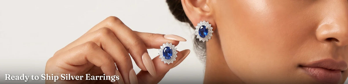 Ready to Ship Lab Grown Diamond Silver Earrings