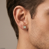 Apex Squares Diamond Mens Stud Earring 14K White Gold