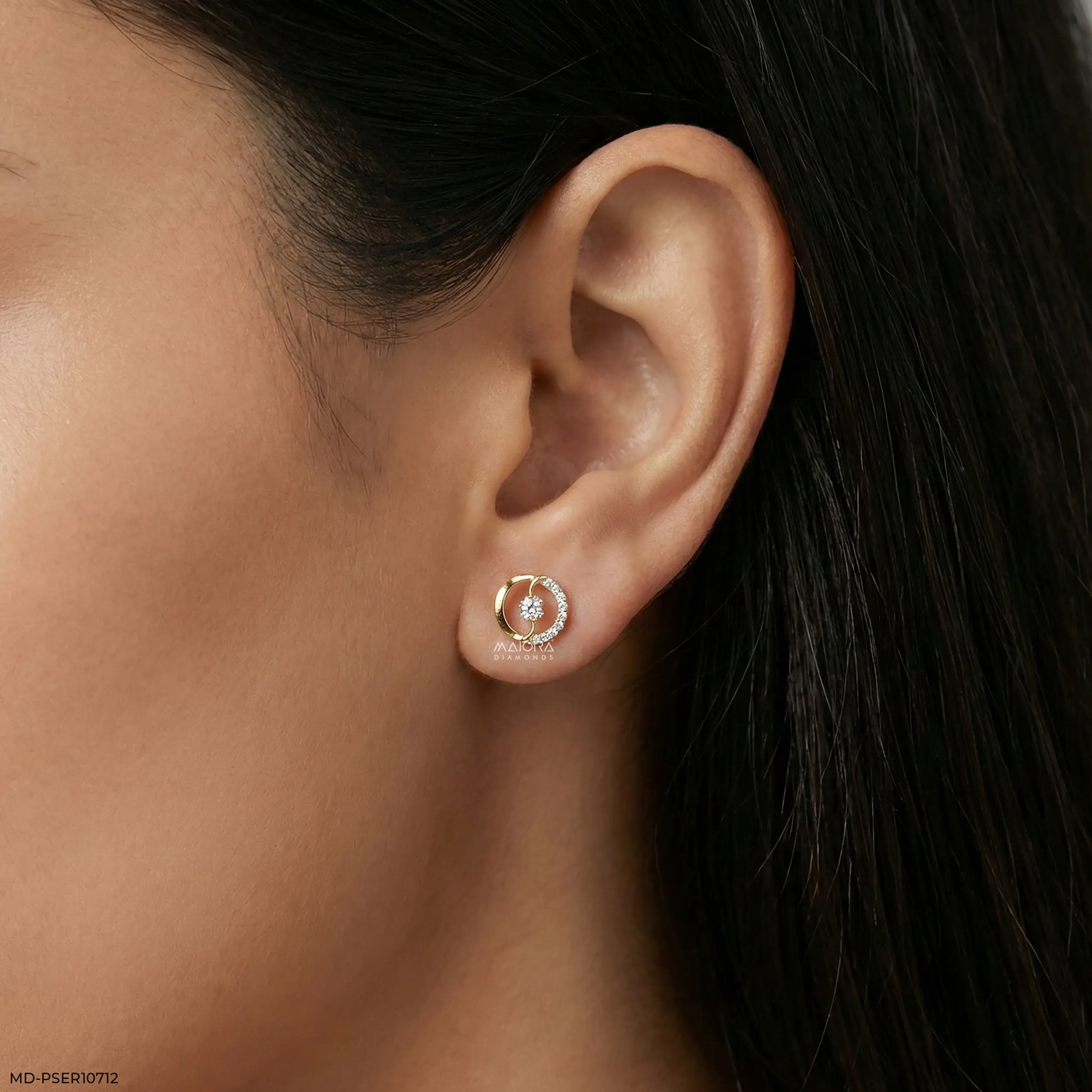 Arc Vortex Diamond Earrings 9K Yellow Gold