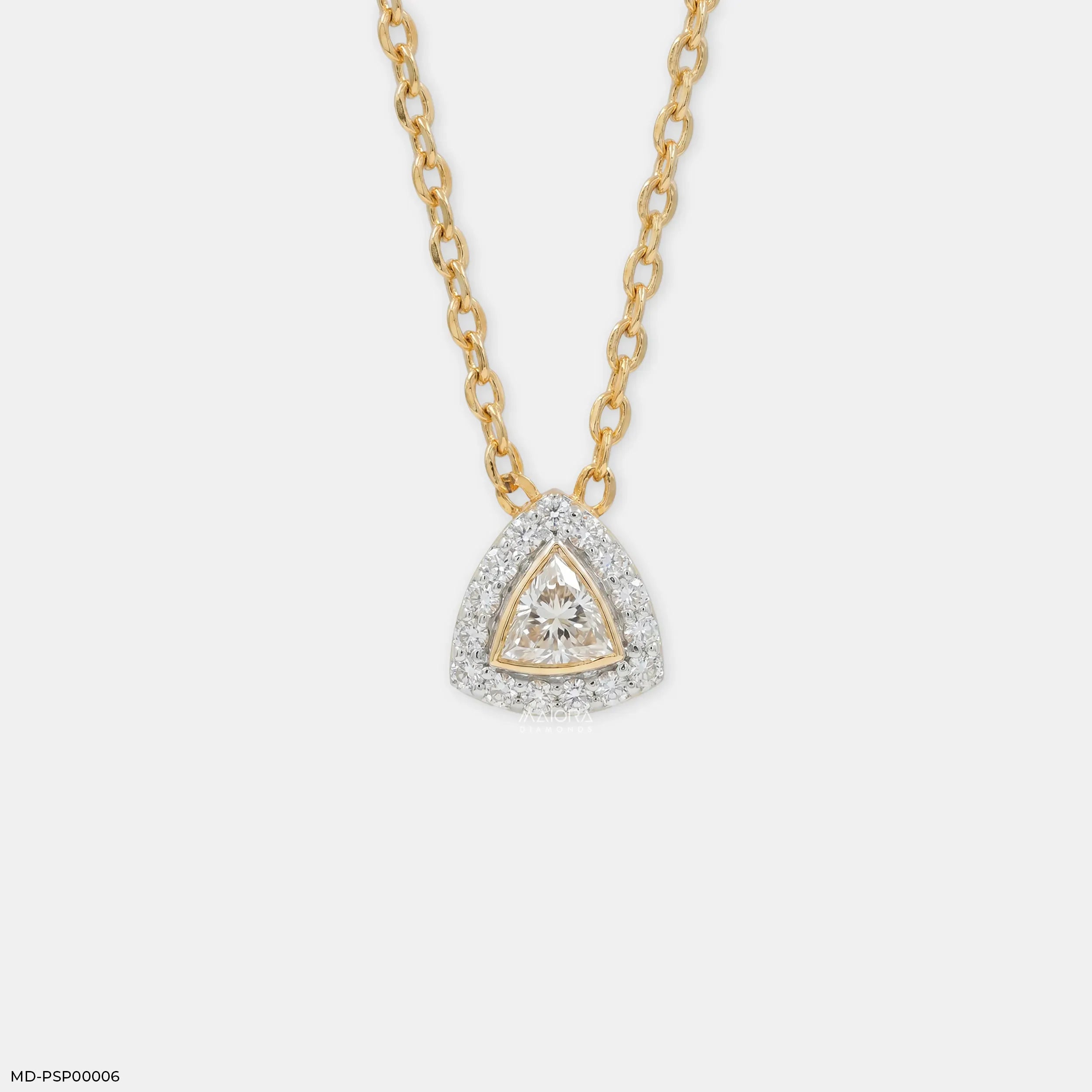 0.50 Carat Azure Trillion Halo Solitare Lab Diamond Pendant 14K Yellow Gold