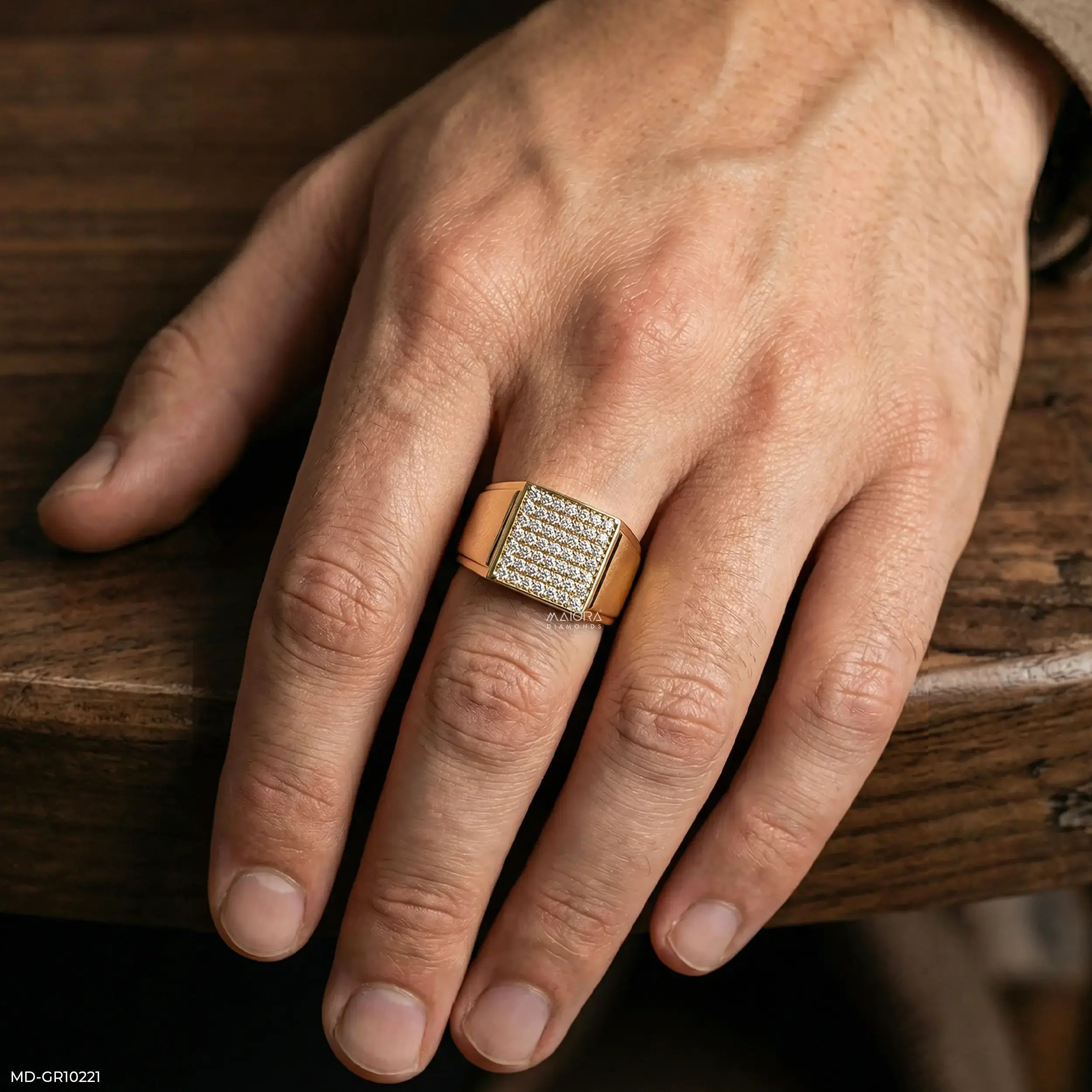 Brilliance Panel Mens Diamond Ring 9K Yellow Gold