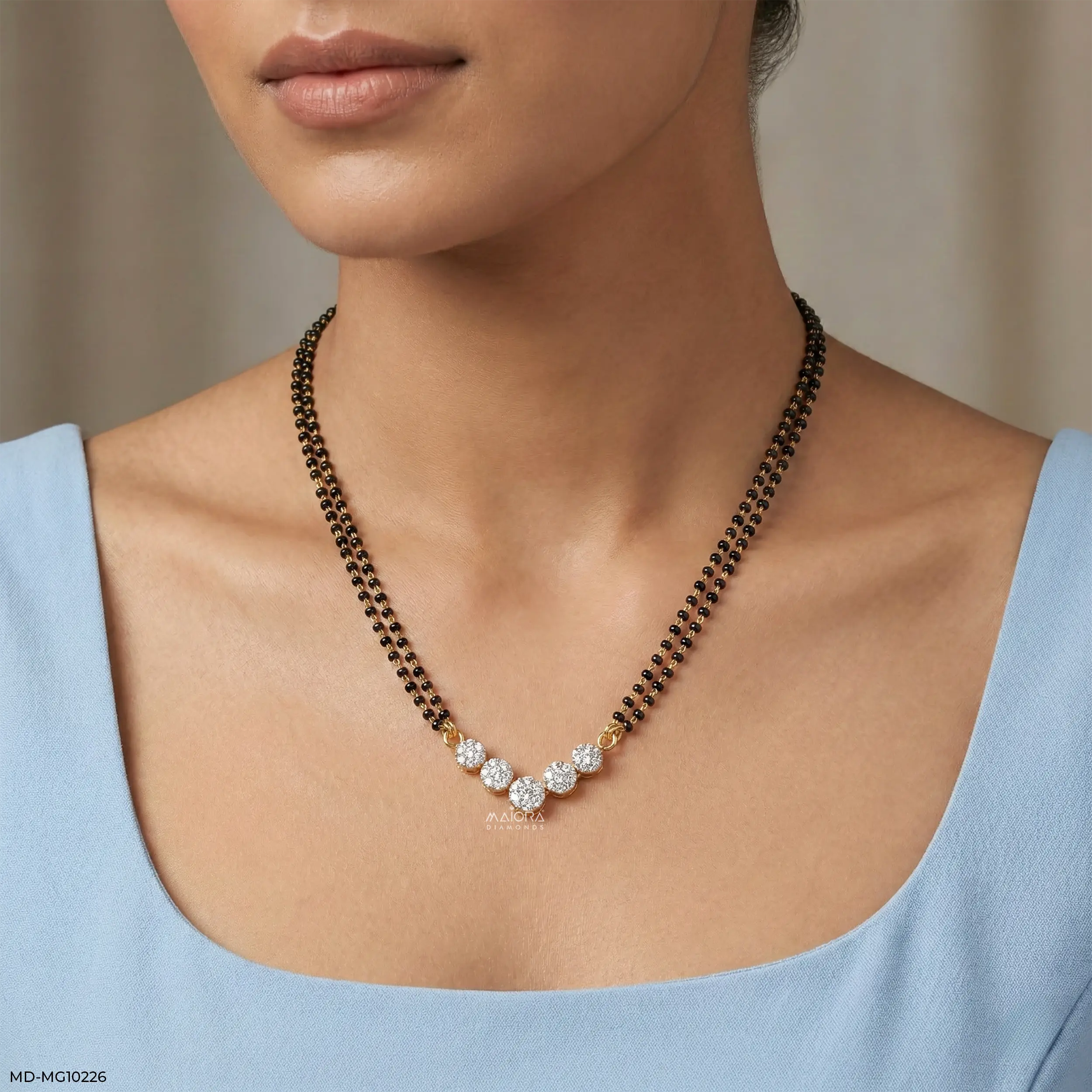 Bubble pave Diamond Mangalsutra Pendant 9K Yellow Gold