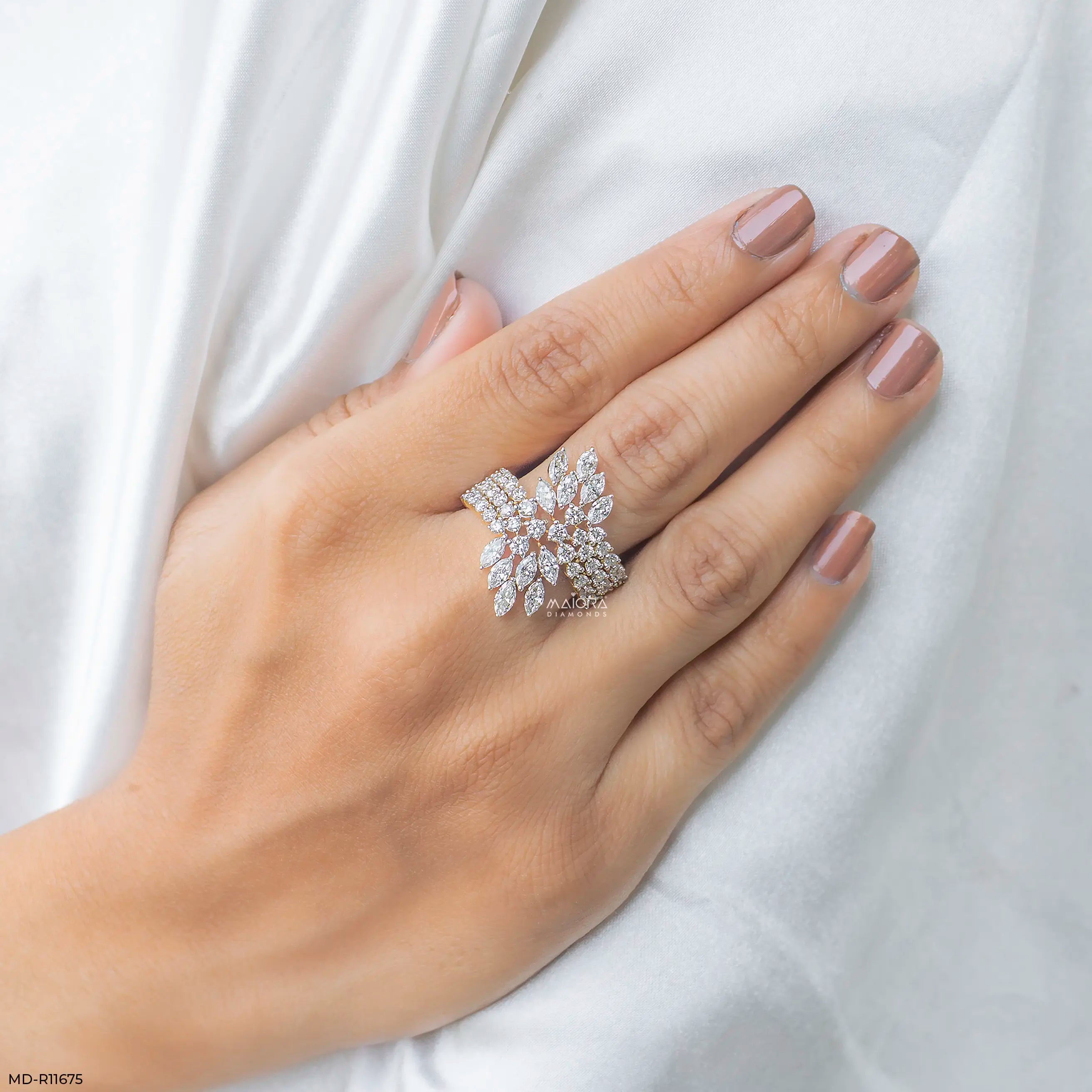 Celestial Sweep Cocktail Diamond Ring 9K White Gold