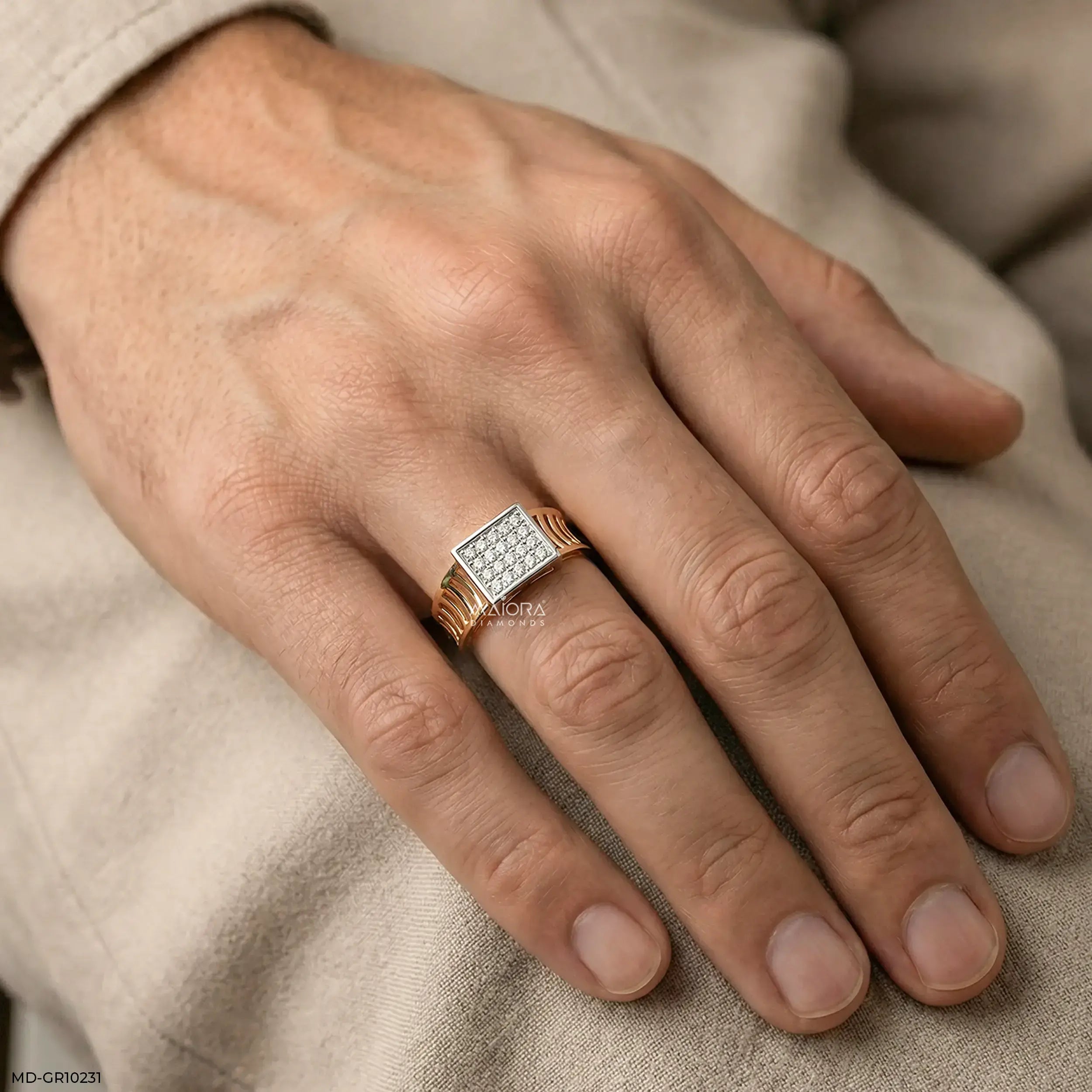 Classic Quad Mens Diamond Ring 9K Yellow Gold