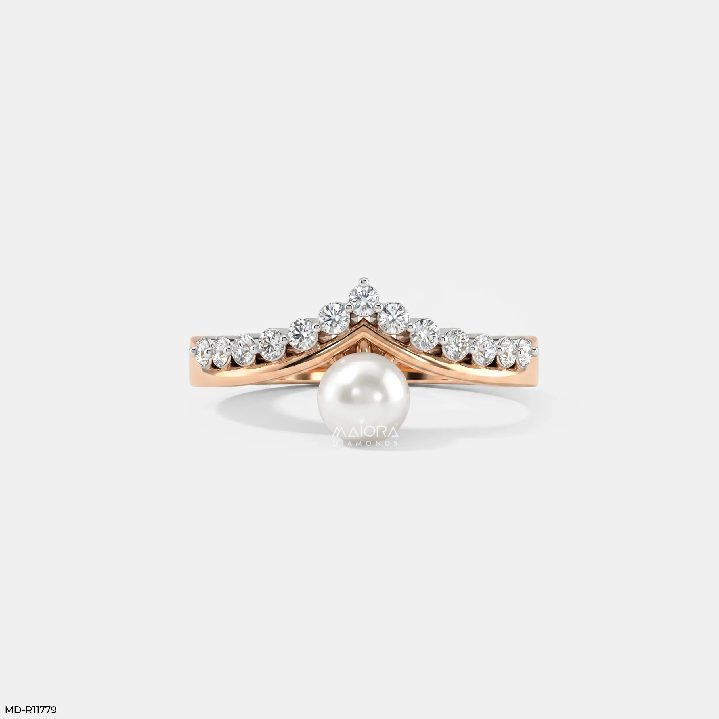 Moonlit Pearl Vanki Diamond Ring  9K Yellow Gold