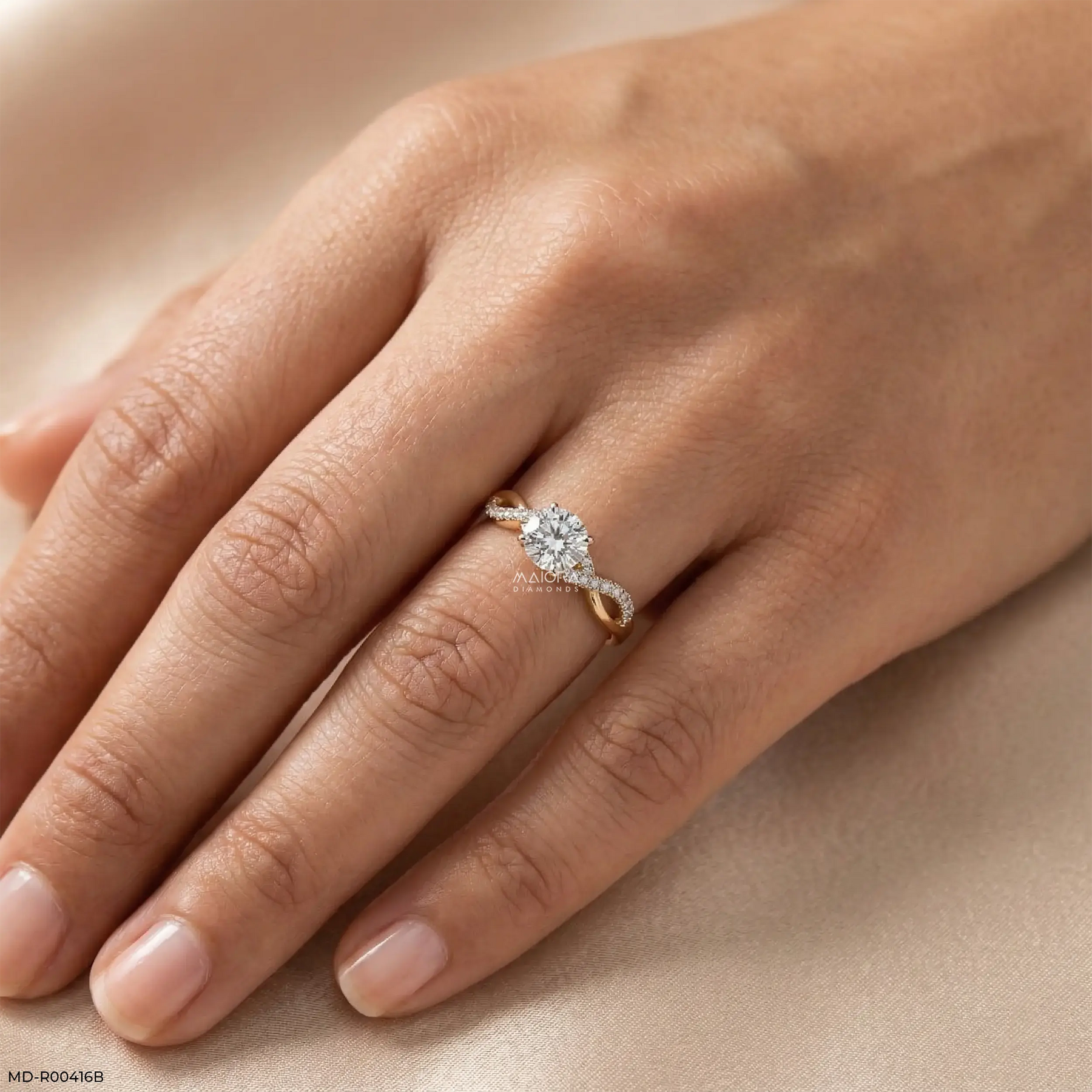 1.25 Carat Criss Cross Solitaire Lab Diamond Ring 14K Yellow Gold