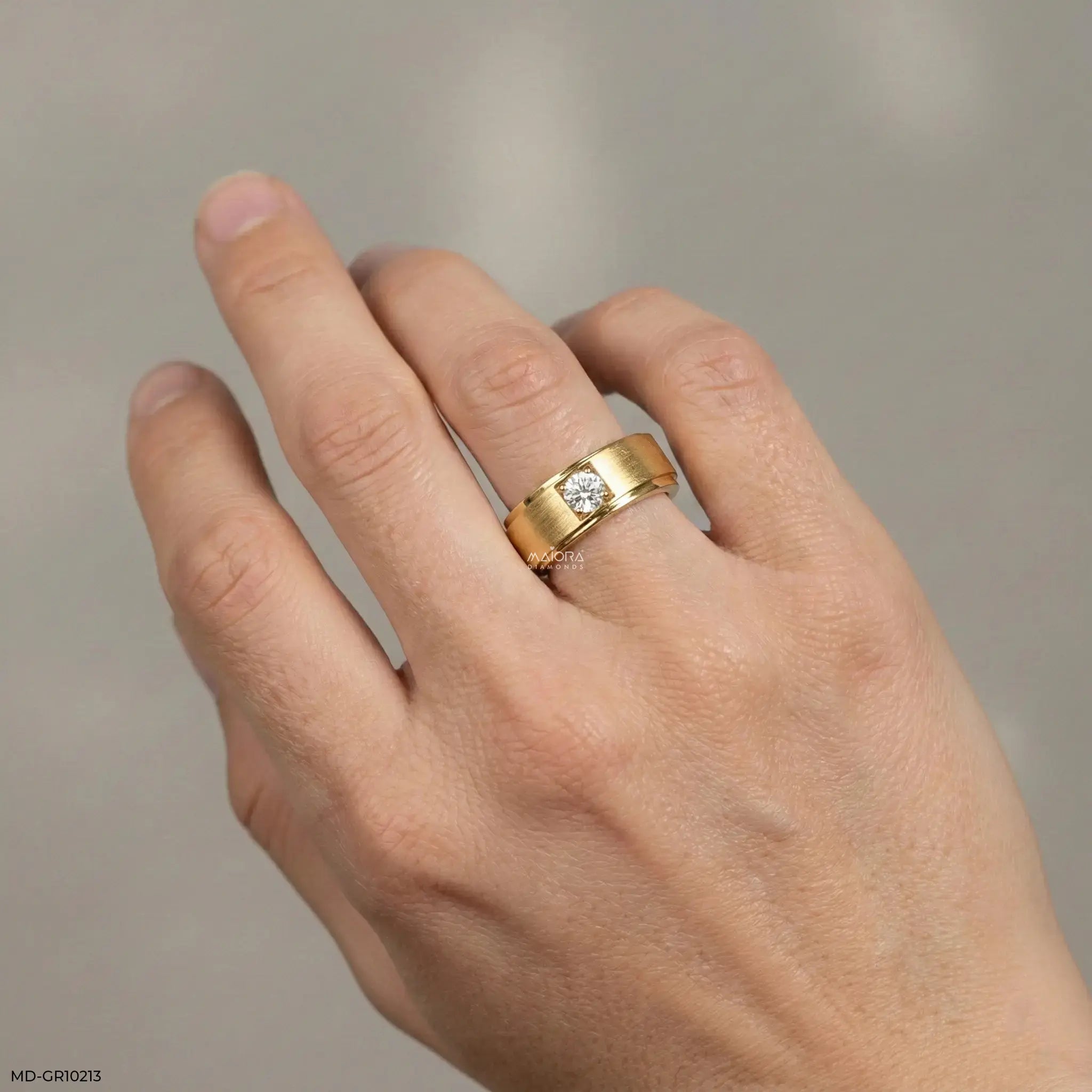 Crowned Frame Mens Diamond Ring 9K Yellow Gold