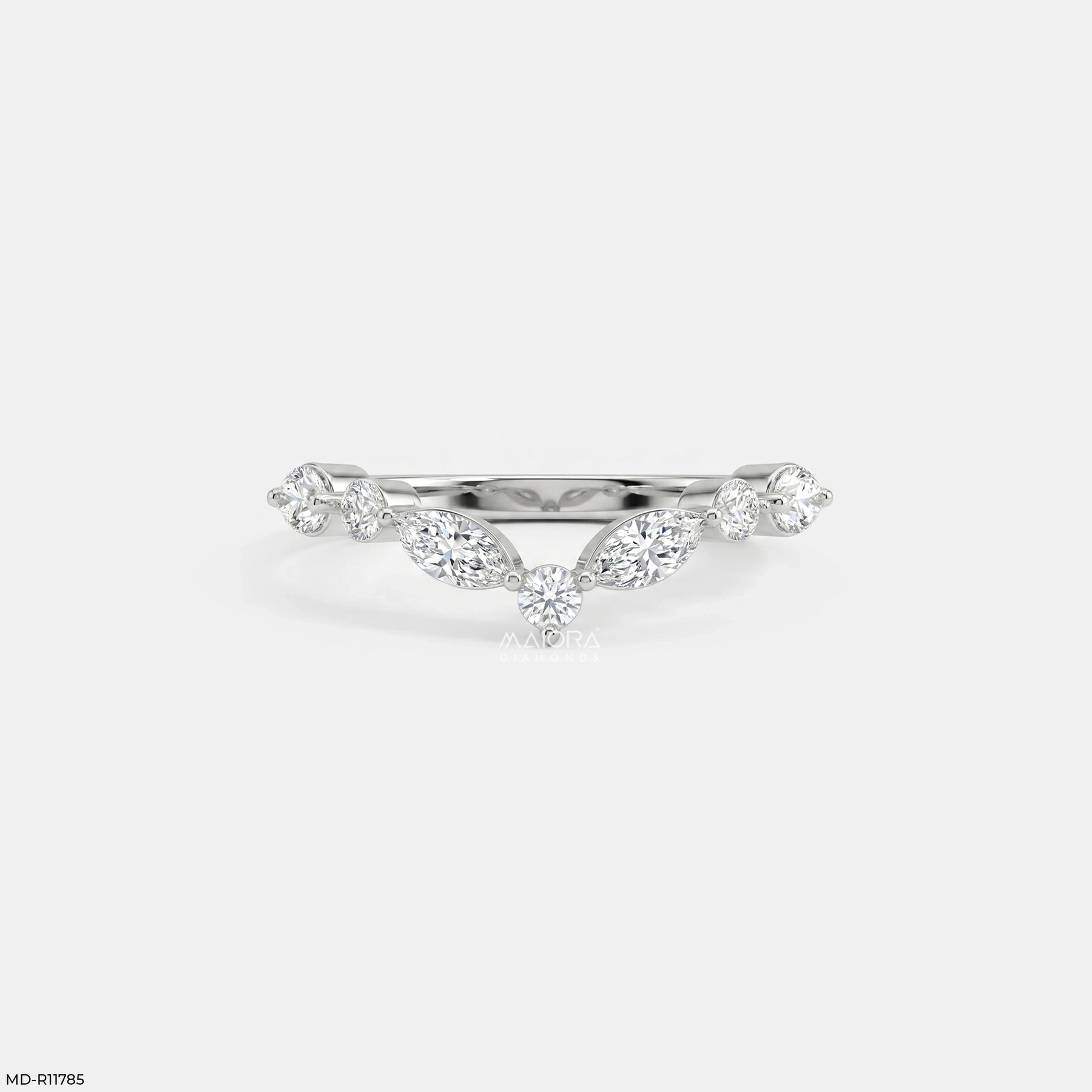 Dazzling Blue Arc Diamond Ring 9K White Gold