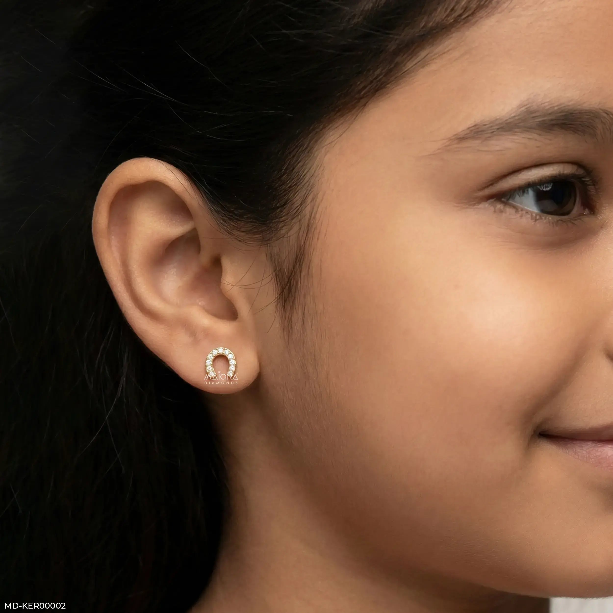 Dazzling Horseshoe Kids Diamond Earrings 9K Yellow Gold